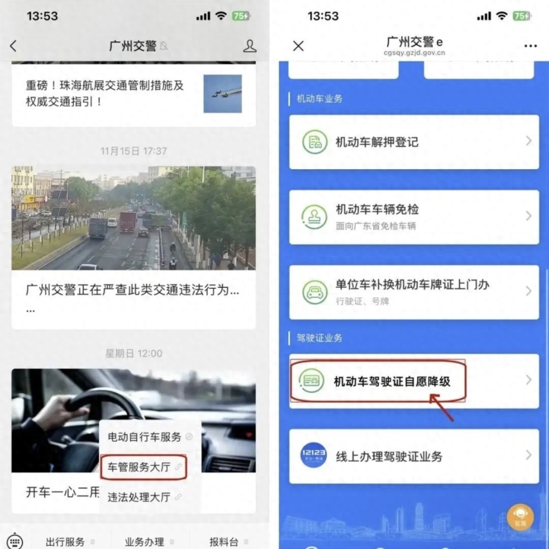 广州交警驾驶证自愿降级线上办理_广州市驾驶证降级申请条件_广州换驾驶证流程